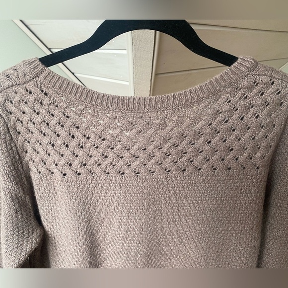 Ann Taylor LOFT Brown Taupe Wool Blend Cable Knit Pullover Sweater M - Picture 7 of 10